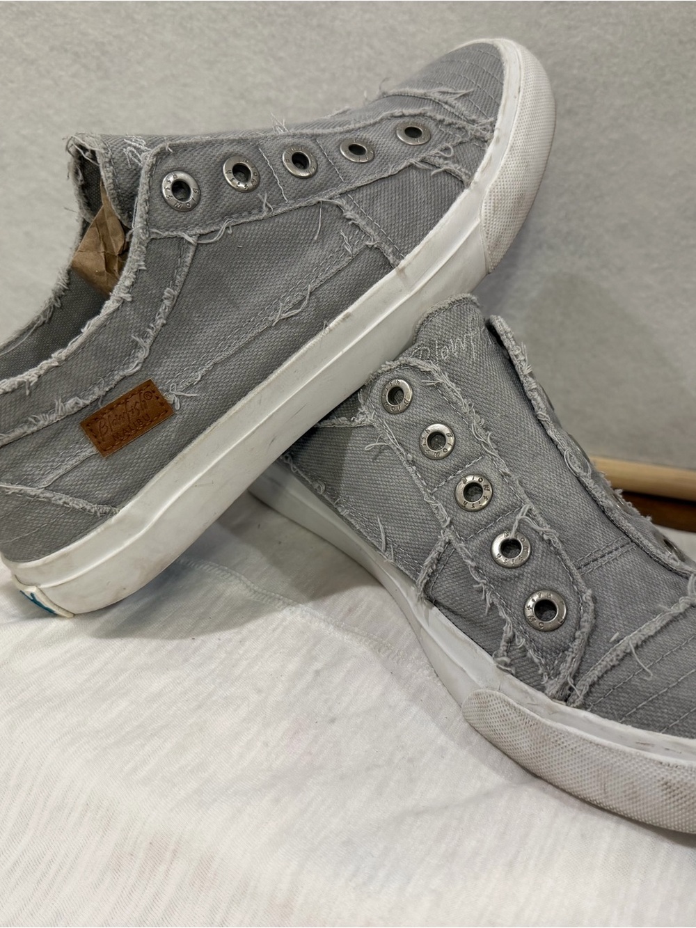 Blowfish Malibu Gray Frayed Canvas Slip-On Sneakers